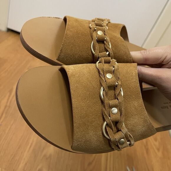 NWOB Rag & Bone Beau Suede cognac brown chain slip on sandals size 39 $328 - Picture 6 of 9